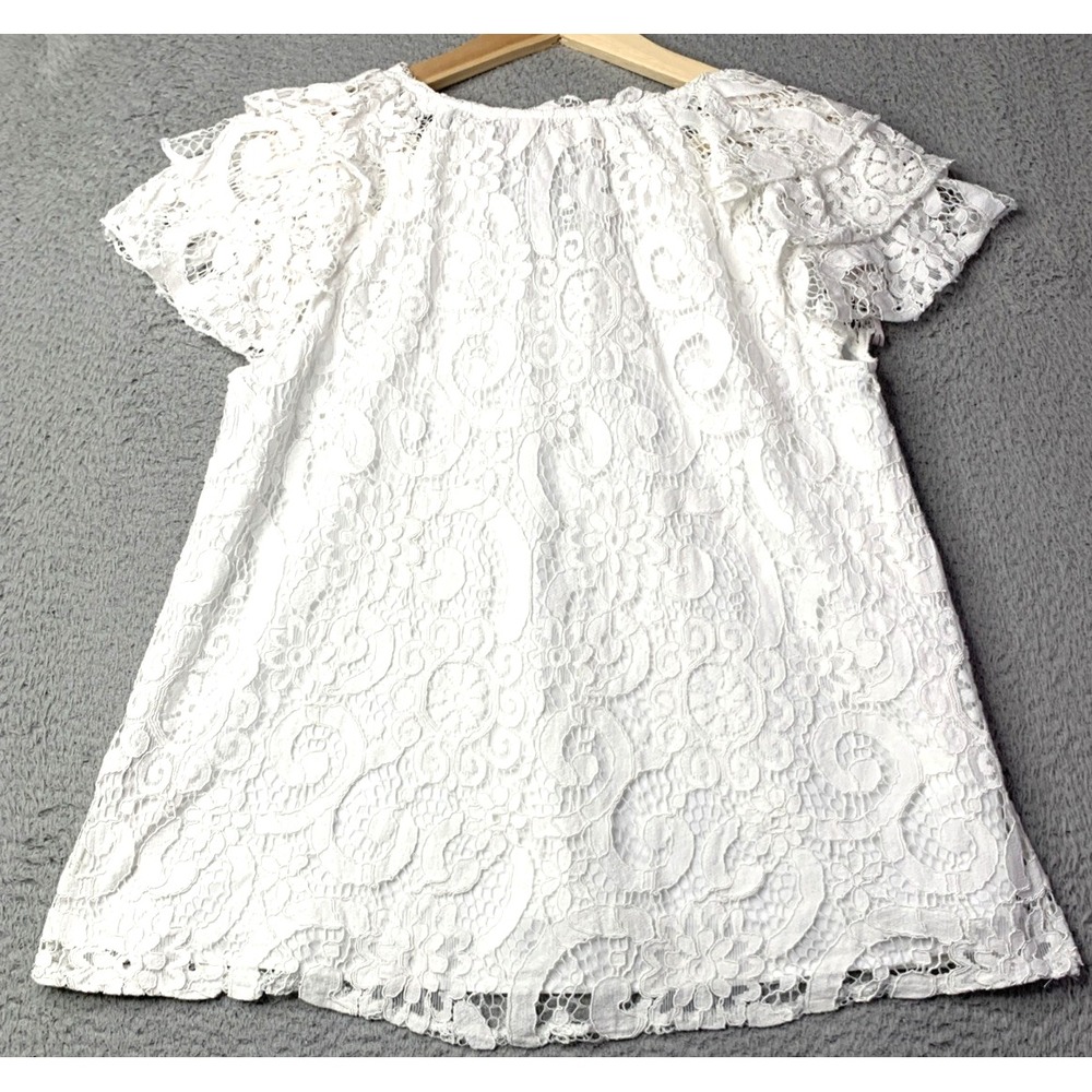 NANETTE LEPORE Top Womens Size Medium Lace Lined Short Sleeve White Designer - Picture 4 of 7
